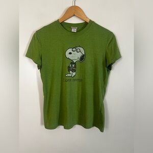 RARE Vintage Y2K Snoopy I Love Nerds Green Women’s T Shirt Size L